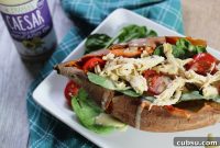Caesar Chicken Stuffed Sweet Potatoes (Slow Cooker Recipe)