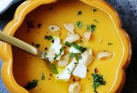 Roasted Butternut Squash Soup with Feta and Toasted Almonds