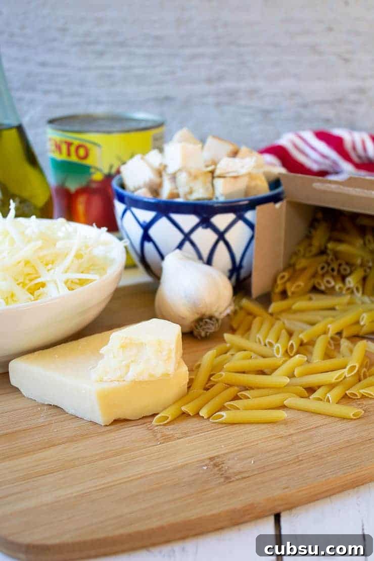 Ingredients needed for Chicken Pasta Bake.