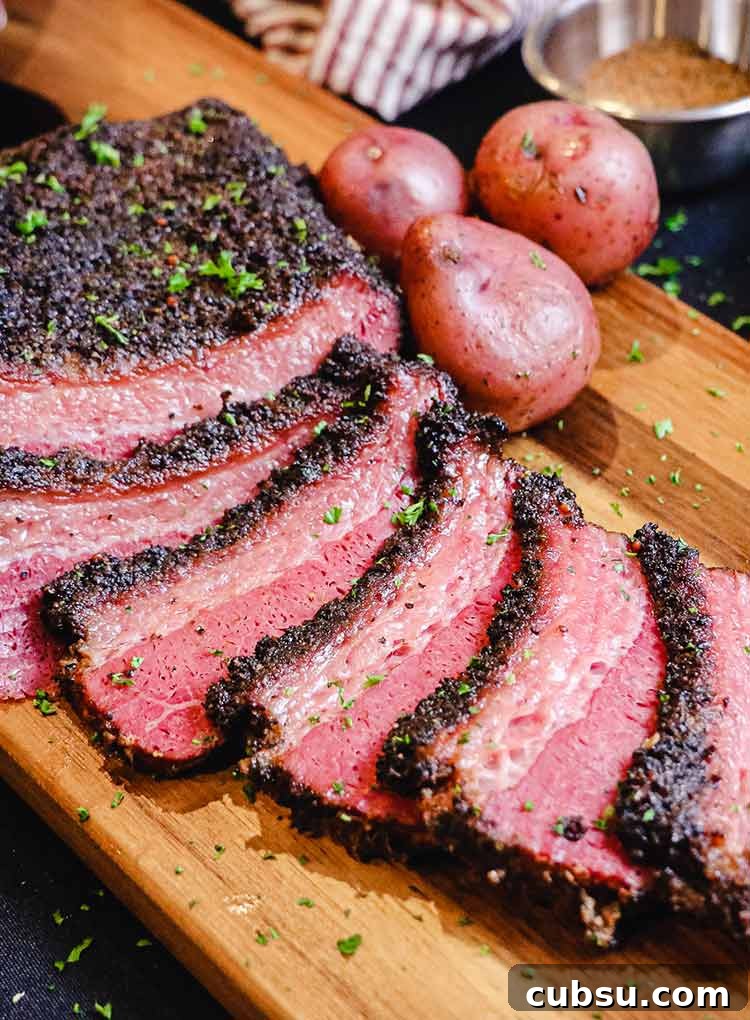 Smoked and Beer-Braised Corned Beef Recipe for Tender, Flavorful Meat 3 picture of corned beef and potatoes