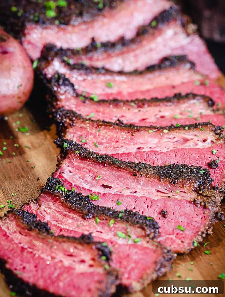 Smoked and Beer-Braised Corned Beef Recipe for Tender, Flavorful Meat 4 sliced smoked corned beef brisket