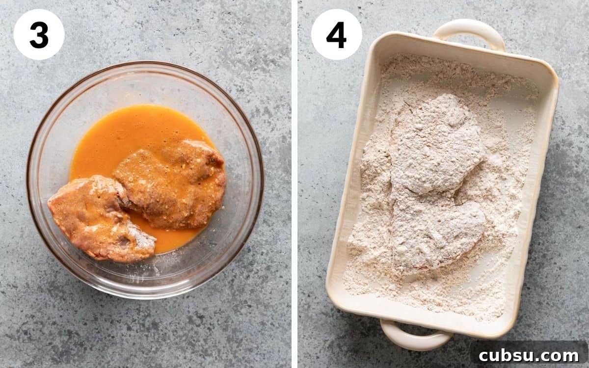 steak in egg wash then back into flour