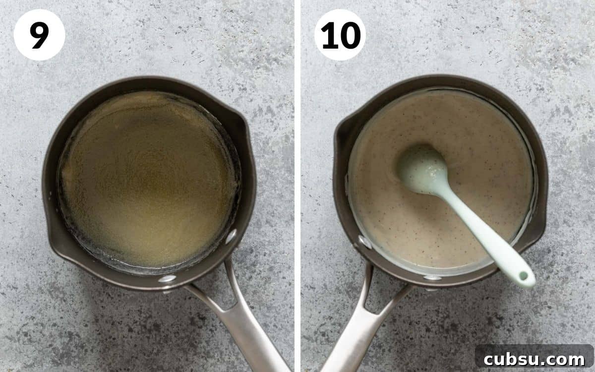 butter and flour paste and thickened gravy in pot