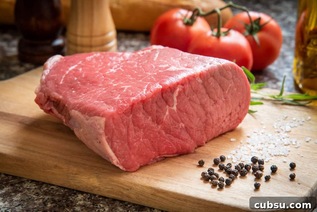 Top Cuts for Homemade Beef Jerky (+Video) 5 Bottom Round roast on cutting board with spices for making beef jerky