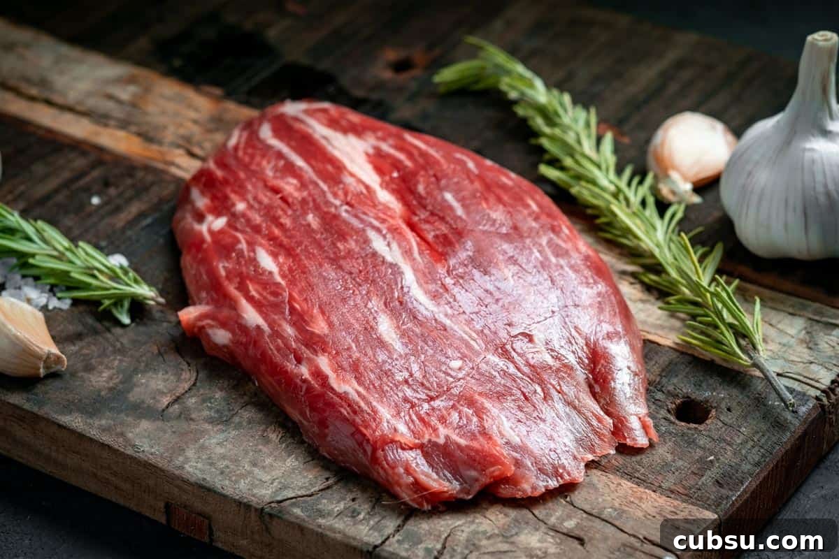 Top Cuts for Homemade Beef Jerky (+Video) 8 Flank steak on cutting board with spices for beef jerky