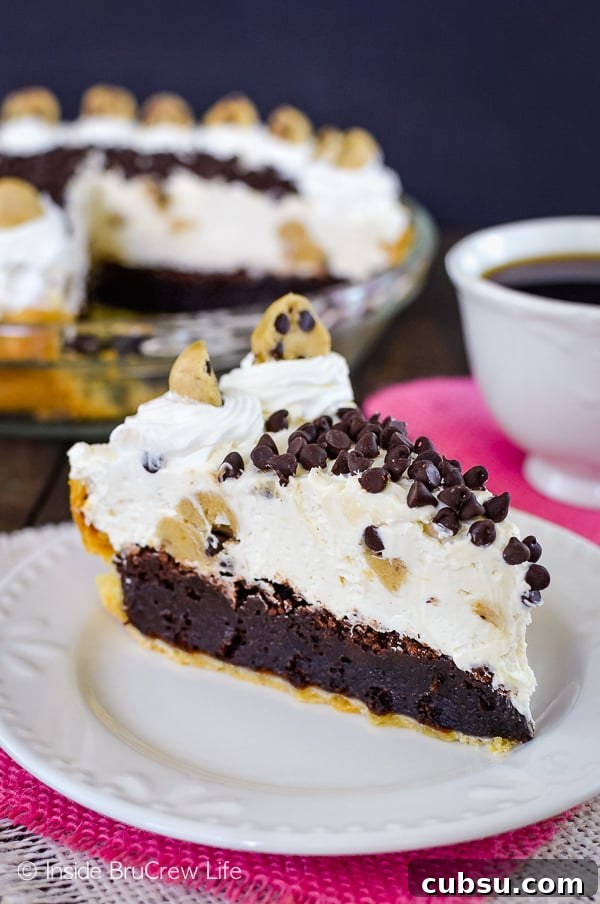 Cookie Dough Cheesecake Brownie Pie Cookie Dough Cheesecake Brownie Pie - layers of brownies, no bake cheesecake, and cookie dough bites creates a dessert that is ridiculously delicious!