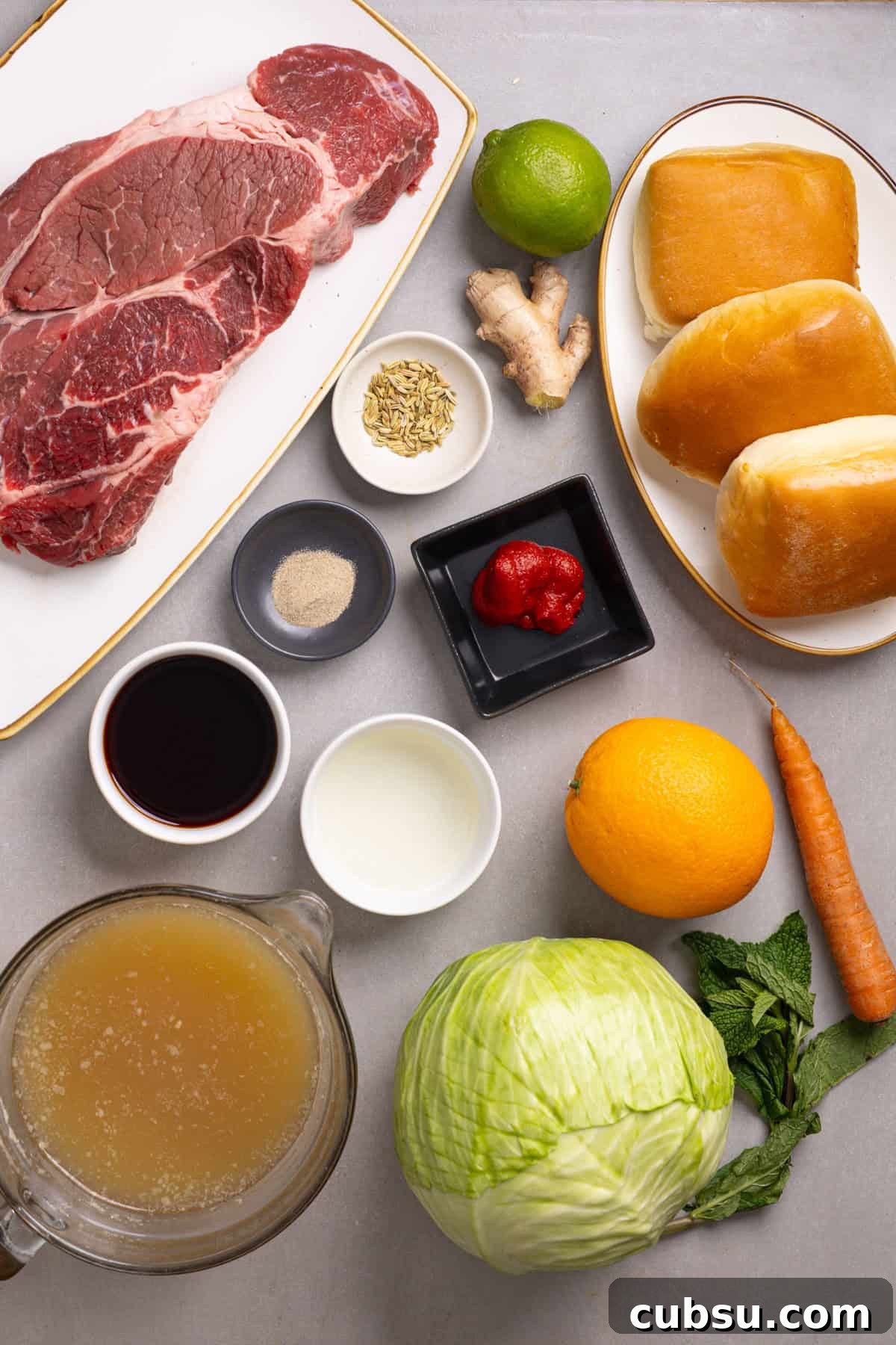 Citrus Slaw Braised Beef Sliders – Tangy Gourmet Sandwiches 3 Ingredients for braised beef sliders with citrus slaw.