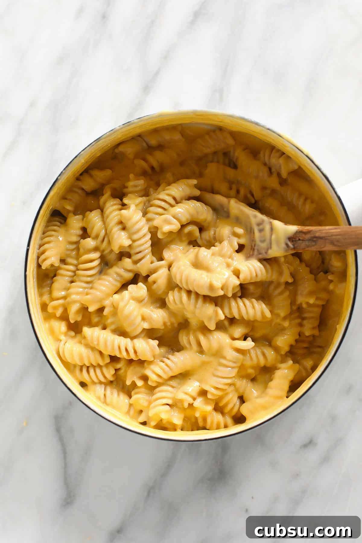 A pot of gluten free mac and cheese.