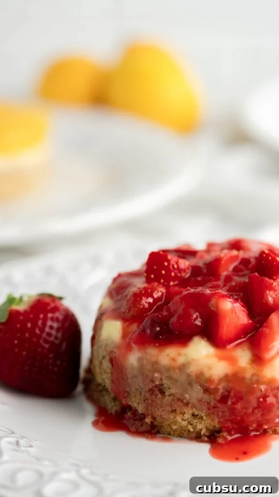 Instant Pot Strawberry Cheesecake Recipe — Creamy One-Pot Dessert 3 Strawberry compote on top of classic cheesecake.