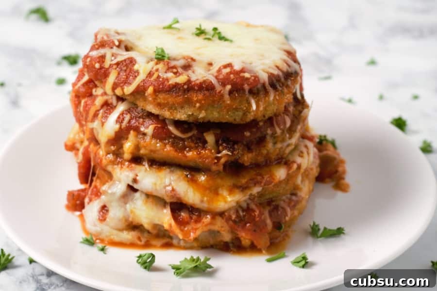 Crispy Oven-Baked Eggplant Parmesan Recipe 11 Crispy Baked Eggplant Parmesan for two on a plate