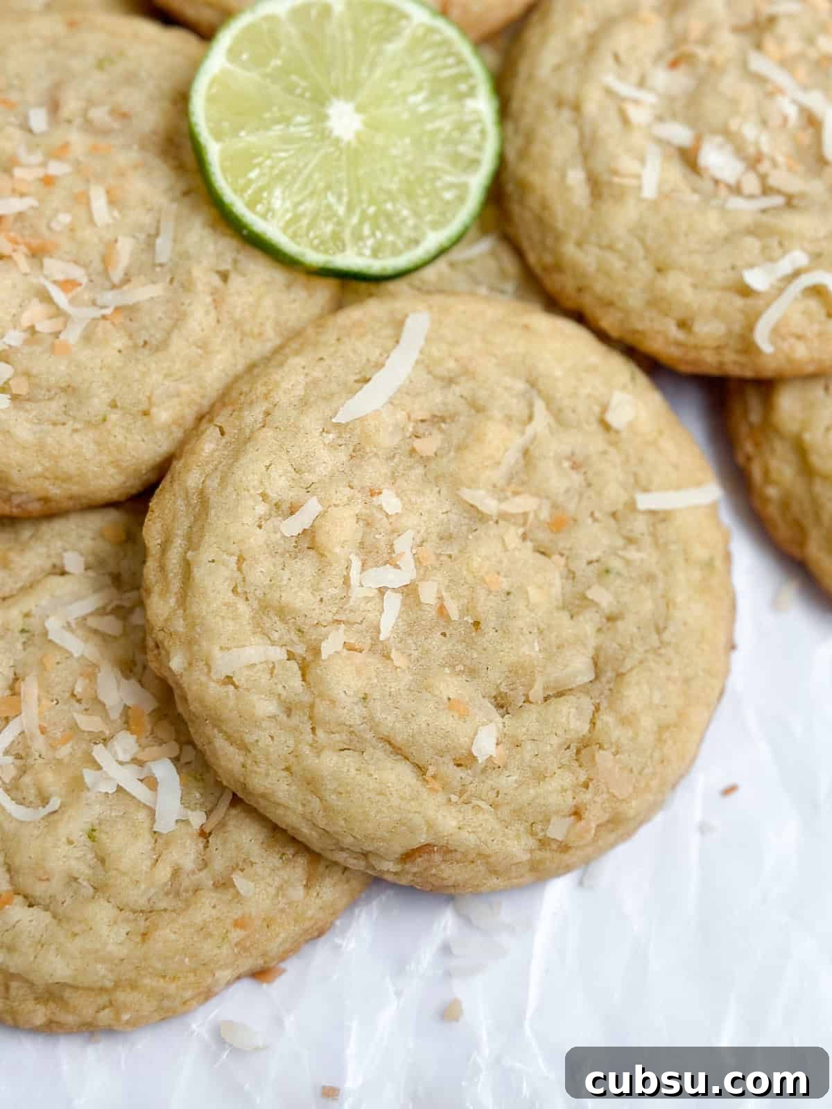 Zesty Lime Coconut Cookies Recipe for Fresh Tropical Flavor 11 a side view of the lime coconut cookies.