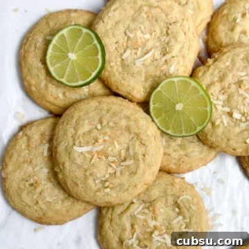 Zesty Lime Coconut Cookies Recipe for Fresh Tropical Flavor 16 Lime Coconut Cookies all stacked together.