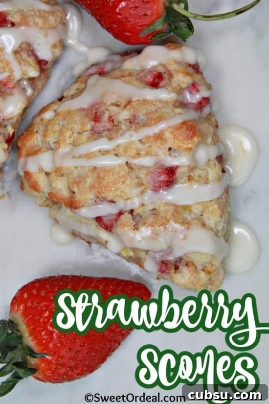 Flaky Strawberry Scones Recipe for Homemade Brunch 2 Strawberry Scones are soft, buttery, and packed with fresh strawberries.
