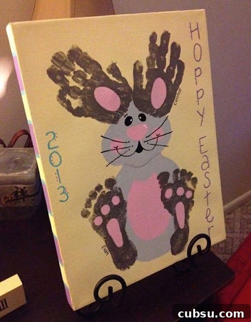 Creative Easter Decorating Ideas for a Stylish Holiday 18 Hand and footprint bunny art - cute! Do it on a canvas and display it year after year.