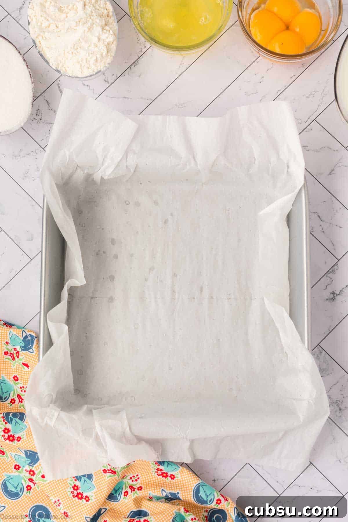Make-Ahead Magic Cake Recipe: Fluffy Three-Ingredient Sponge 4 Parchment paper lined pan.