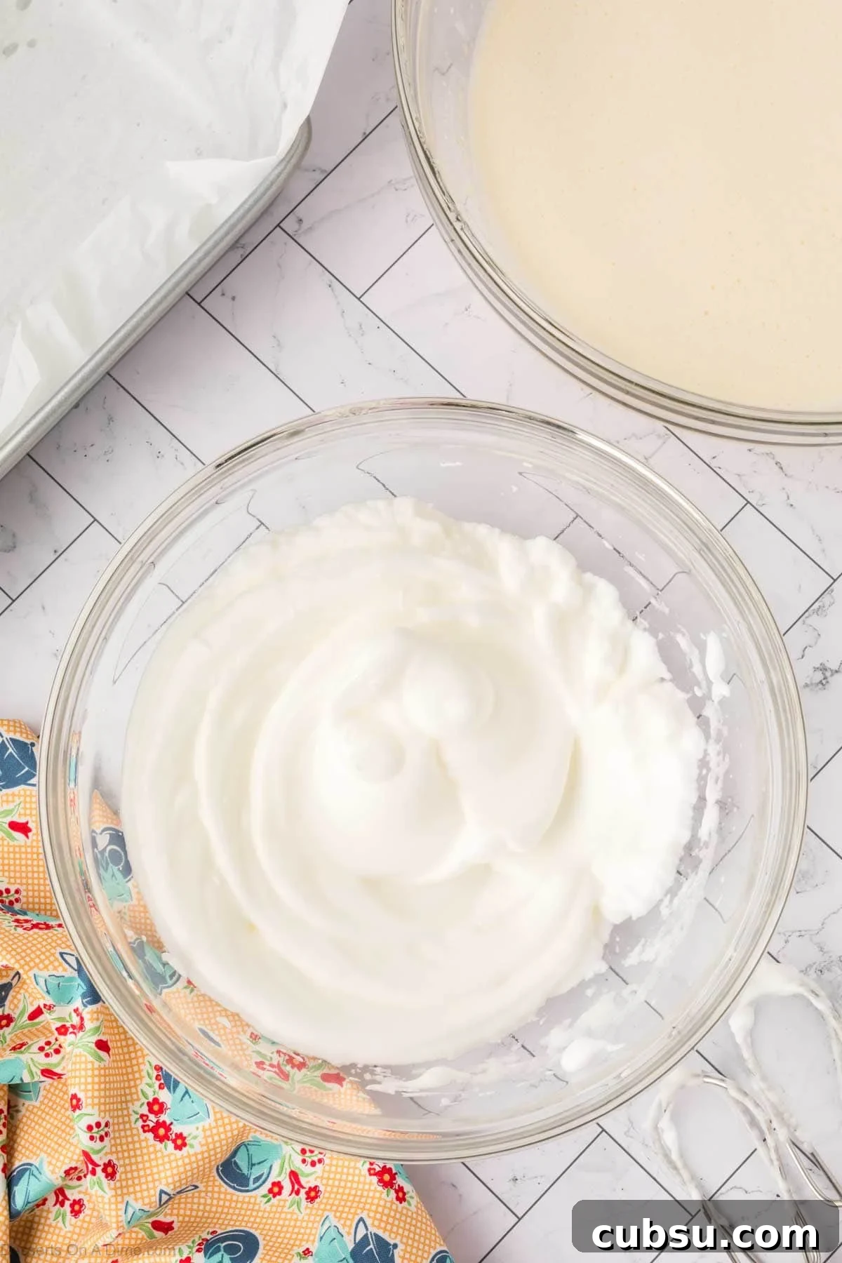 Make-Ahead Magic Cake Recipe: Fluffy Three-Ingredient Sponge 7 Egg whites beat until stiff peaks formed.