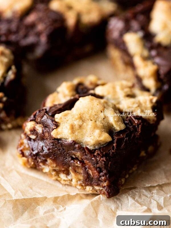 7-Layer Magic Cookie Bars Recipe: Simple Crowd-Pleaser 12 Oatmeal fudge nut bars on crinkled brown parchment paper