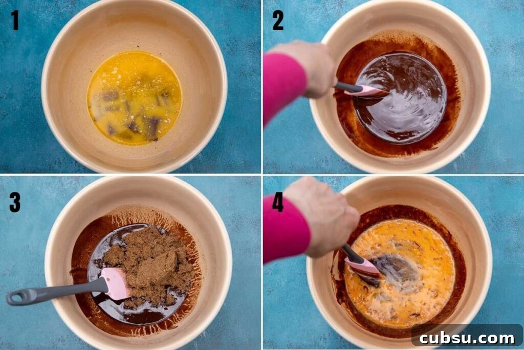 One-Bowl Gluten-Free Brownies: Fudgy Recipe for Chocolate Lovers 4 Collage of 4 images showing how to make gluten-free brownies in one bowl