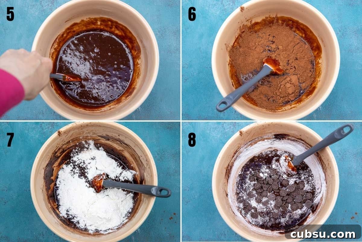 One-Bowl Gluten-Free Brownies: Fudgy Recipe for Chocolate Lovers 5 Collage of 4 images showing the last steps to making one bowl gluten free brownies