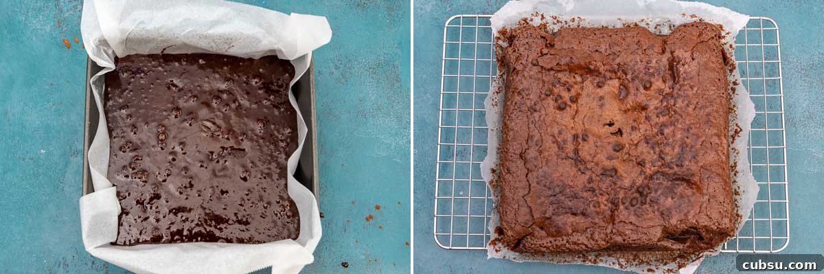 One-Bowl Gluten-Free Brownies: Fudgy Recipe for Chocolate Lovers 6 2 images showing gluten-free brownies before and after baking