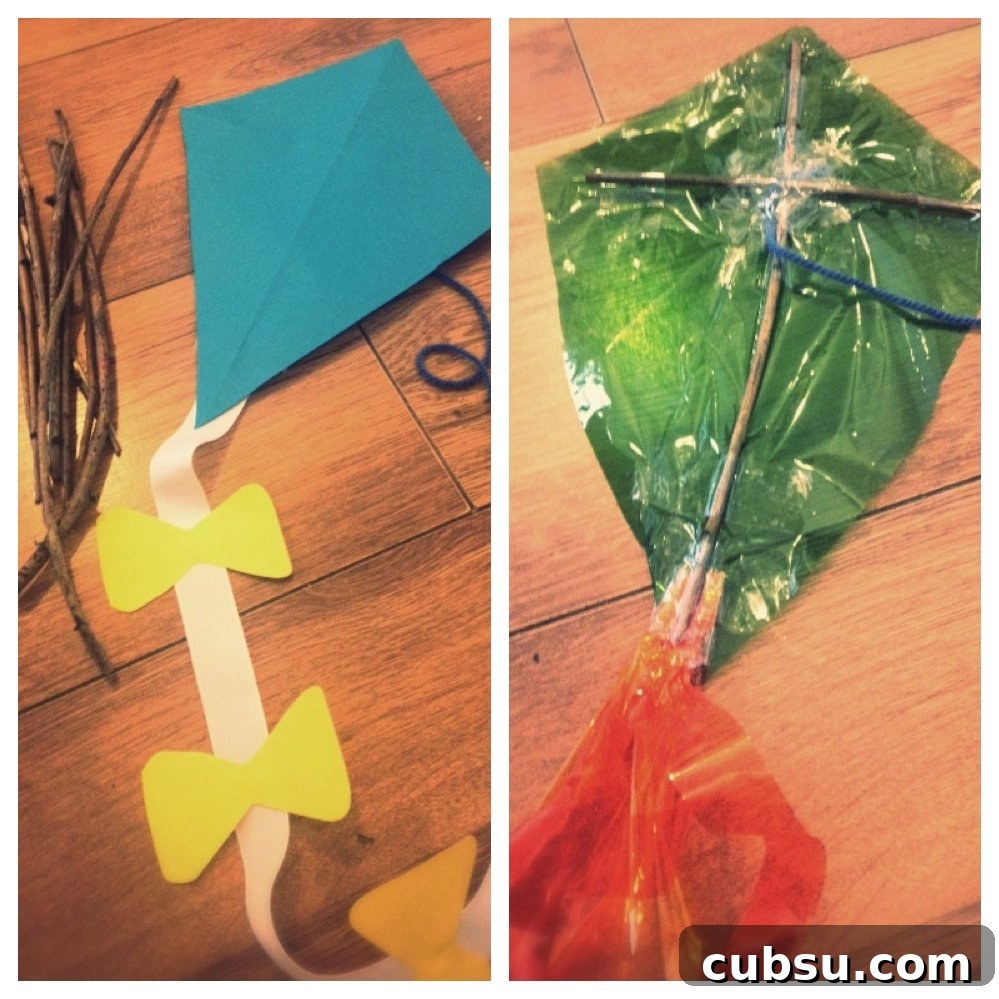 Fun Spring Activities for Kids: Outdoor Crafts, Games & Ideas 3 rainy day kites made with plastic, how to make rainy day kites, quick guide to making kites