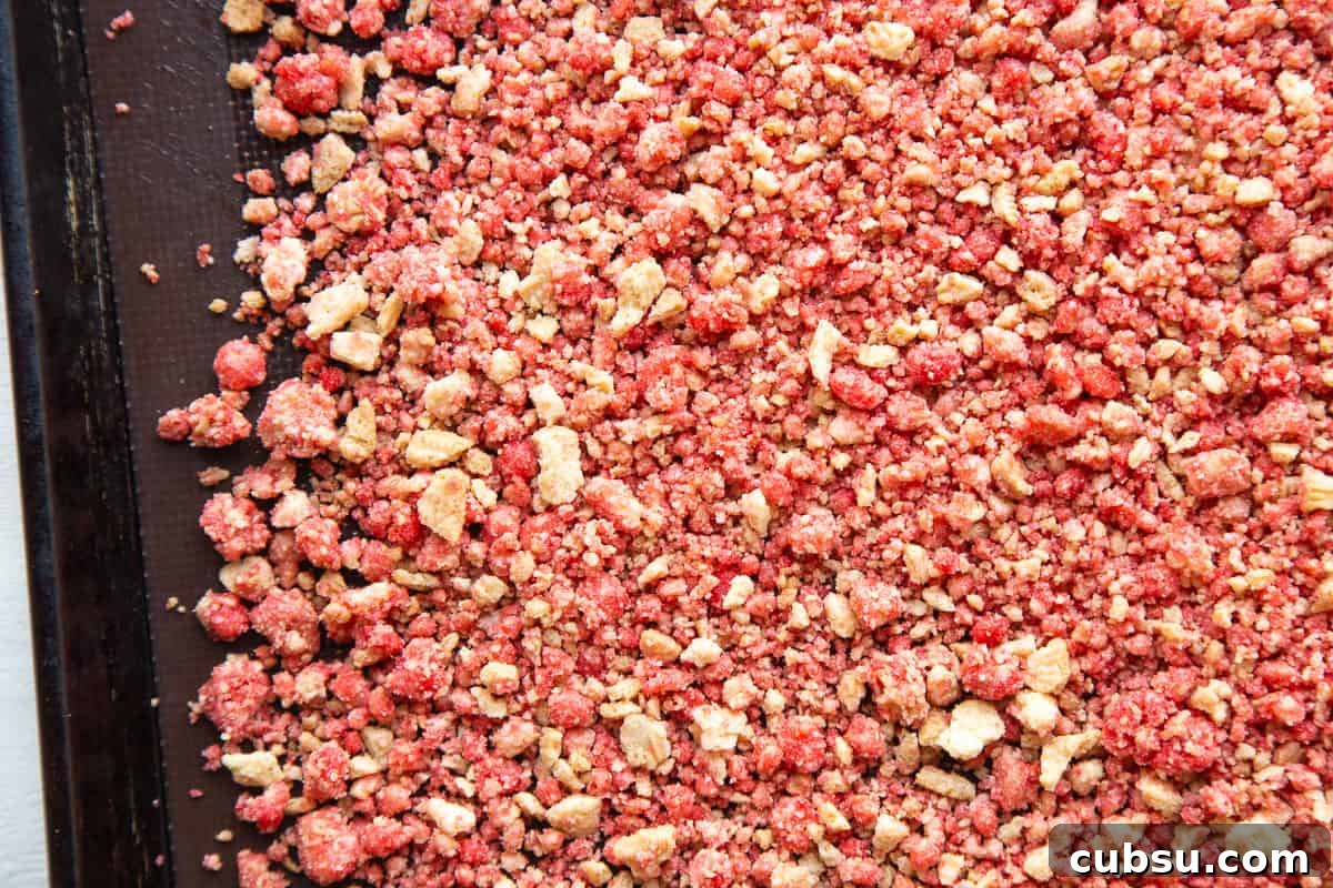 strawberry crunch on a sheet pan.