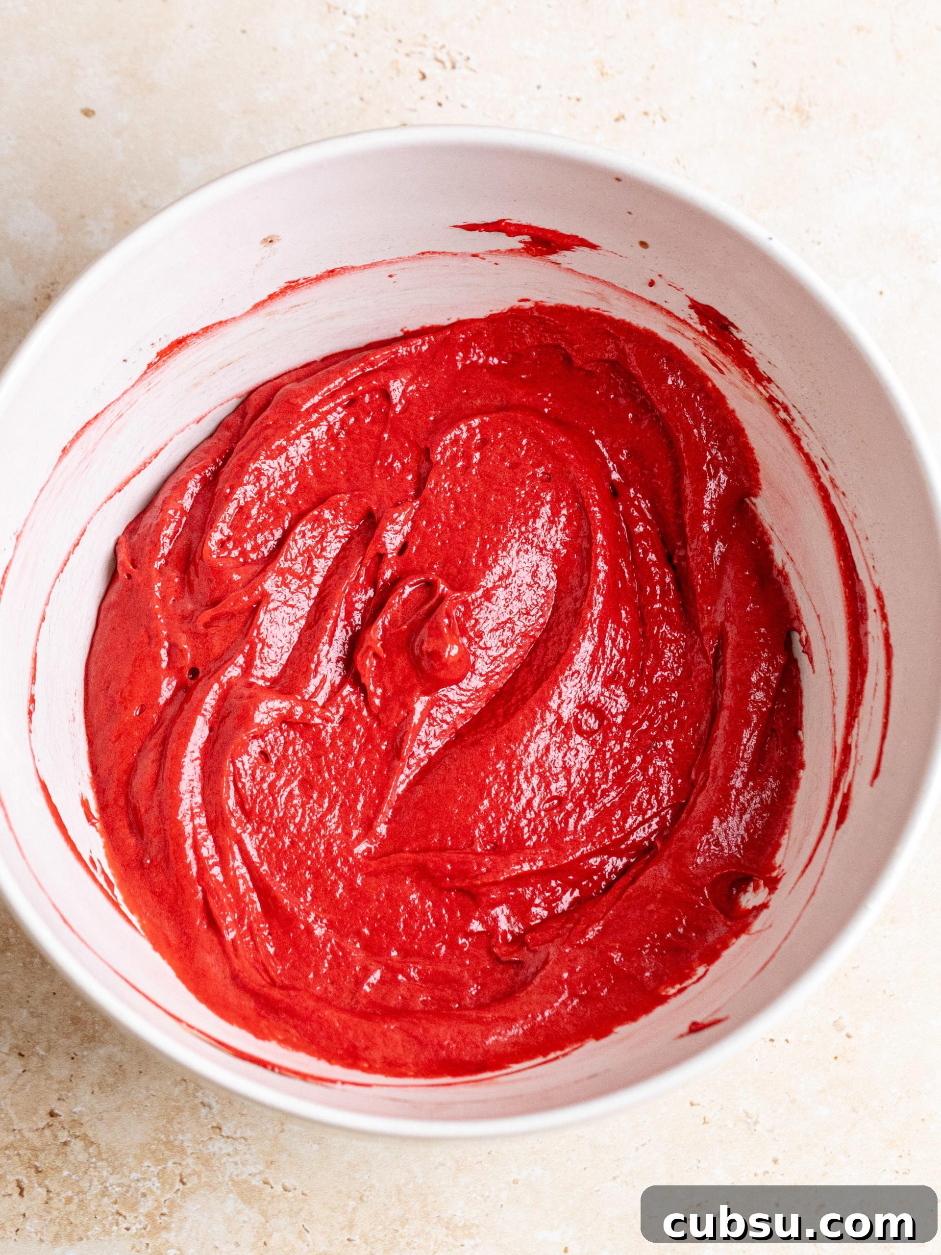 Moist Red Velvet Loaf Cake Recipe with Cream Cheese Glaze 5 Red batter