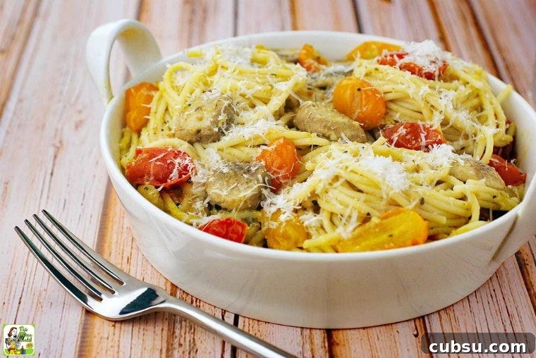 Crab Pasta with Pesto, Mushrooms, and Tomatoes