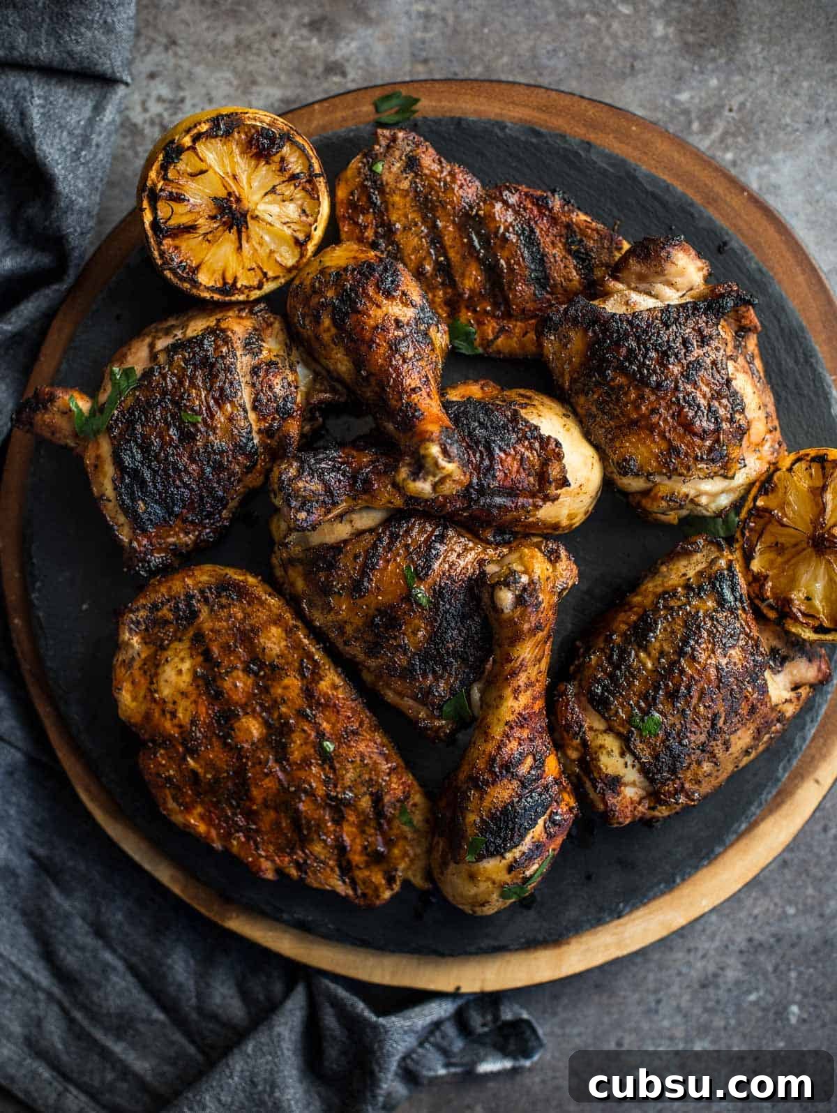 Jerk Grilled Chicken with dry rub on a plate.