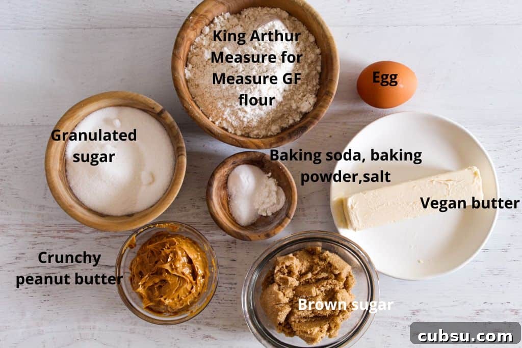 Gluten-Free Peanut Butter Cookies Recipe You’ll Love 4 labeled ingredients on a countertop
