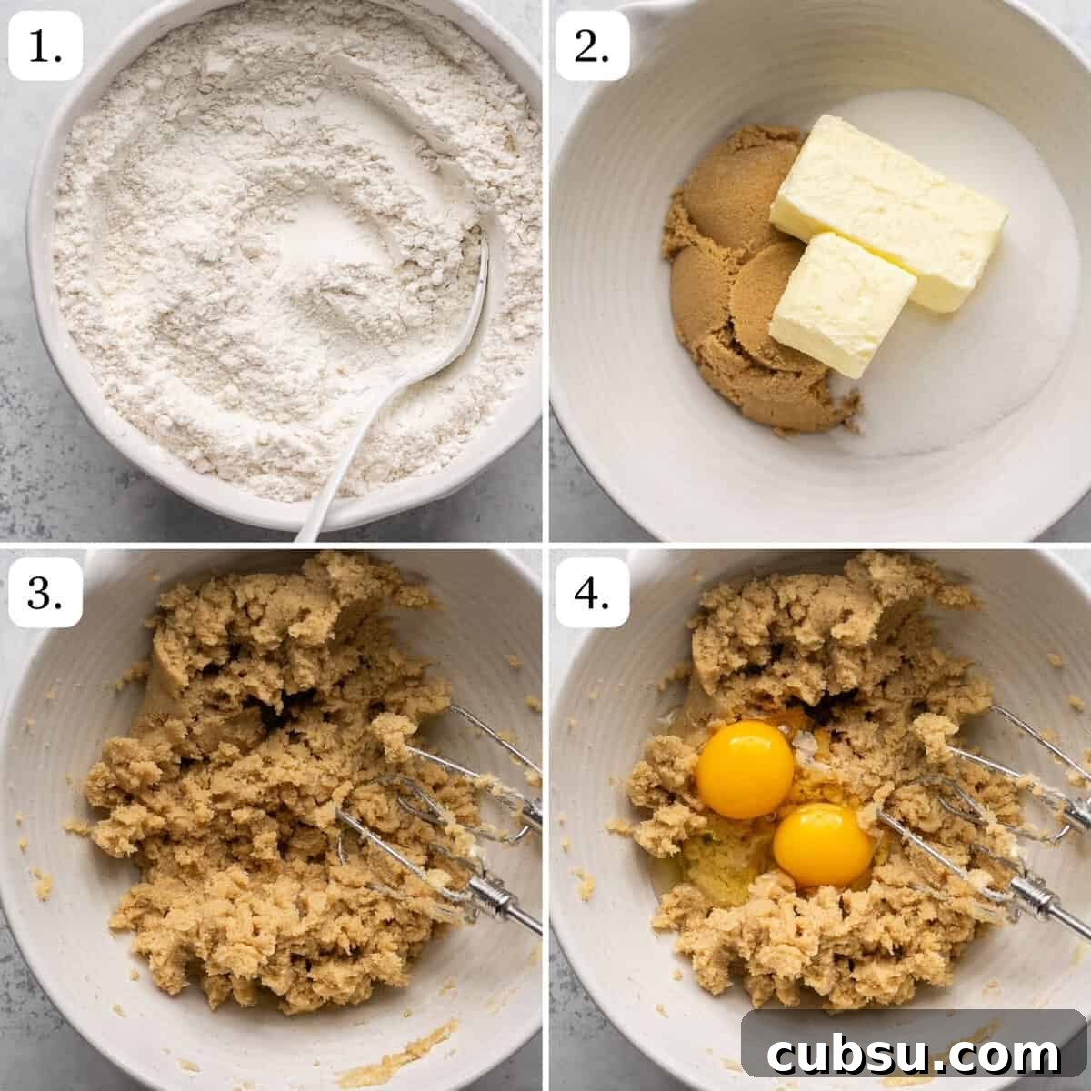 the first four steps for making gluten free cookies