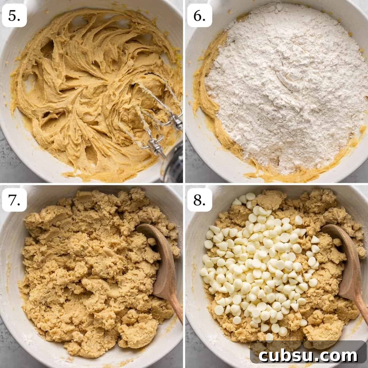 Steps 5 through 8 for how to make cookies in quadrants