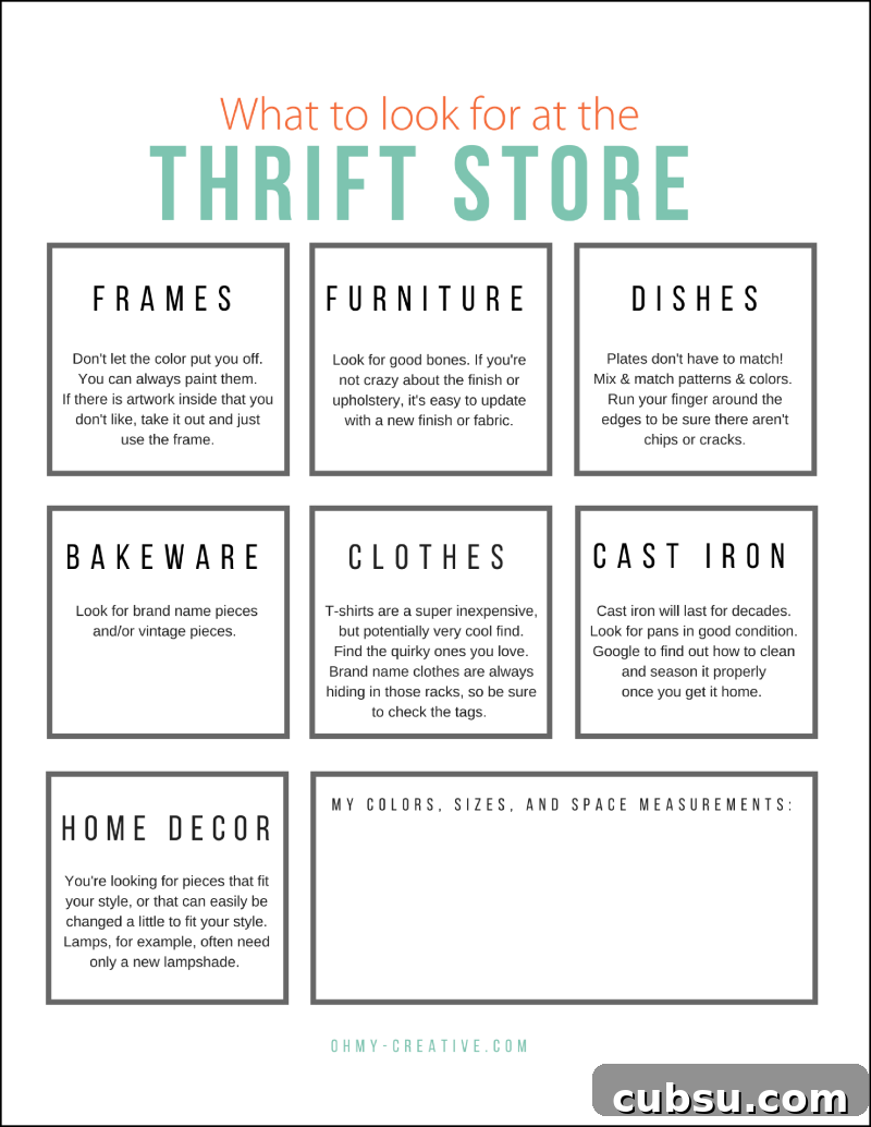 22 Stunning Goodwill Makeover Ideas for Thrifted Finds 11 Thrift Store Shopping Guide Printable | OHMY-CREATIVE.COM | Goodwill Store | Thrifting | Goodwill Makeover | Free Printable List | Thrift Store List | Check List