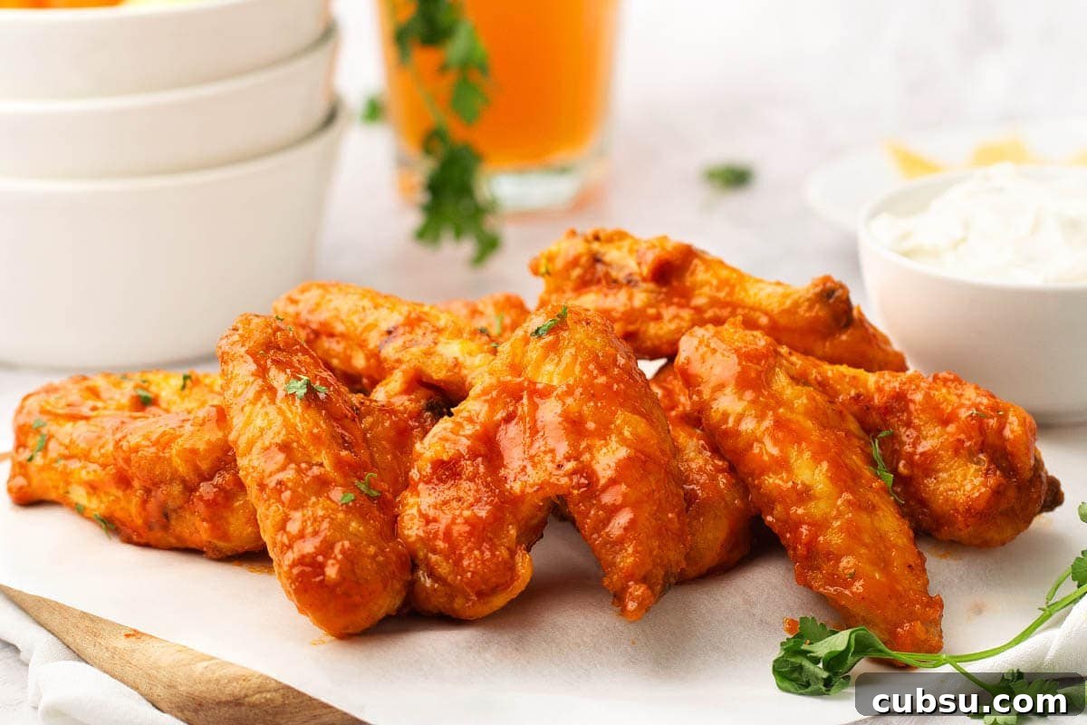 Crispy Buffalo Chicken Wings in the Air Fryer (Quick Recipe) 3 Air Fryer Buffalo Chicken Wings on a paper