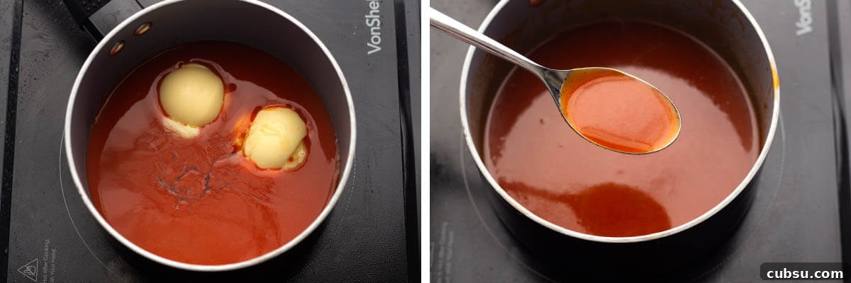 Crispy Buffalo Chicken Wings in the Air Fryer (Quick Recipe) 7 sauce in pan, sauce in spoon above pan