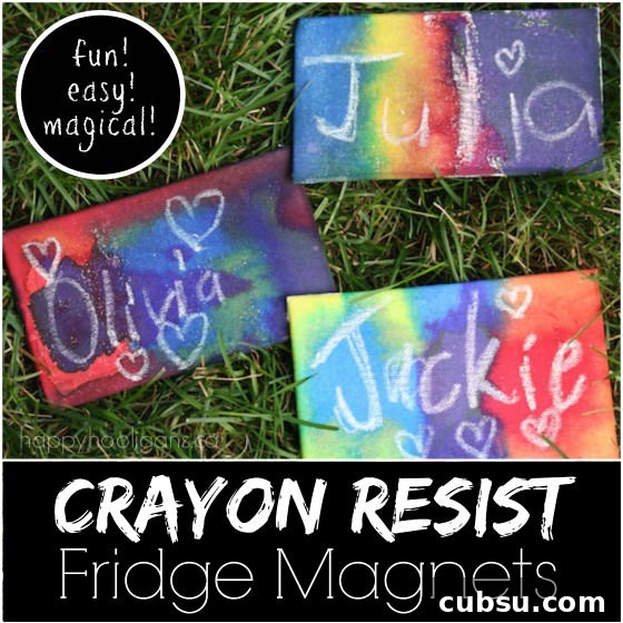 crayon resist fridge magnets - Happy Hooligans