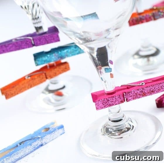 homemade wine charms made with clothespins