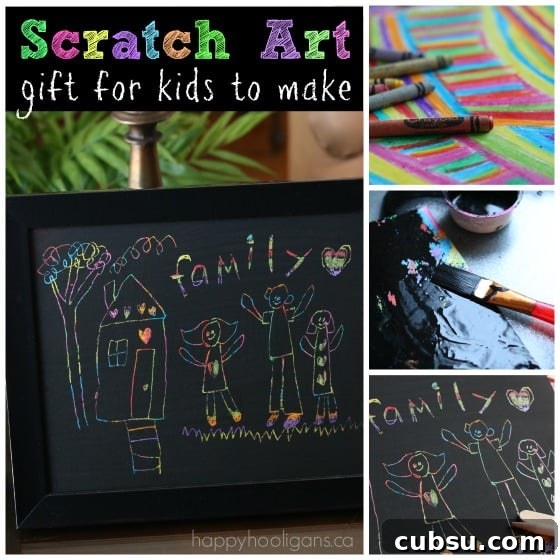 Scratch Art family portrait kids can make