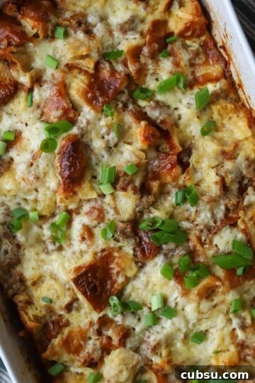 Breakfast casserole in dish.