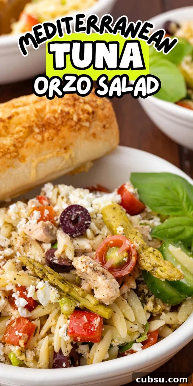 Mediterranean Tuna Orzo Salad with Olives, Feta & Lemon 21 Enjoy a vibrant Mediterranean tuna orzo salad featuring tender orzo, savory olives, juicy cherry tomatoes, and creamy feta.