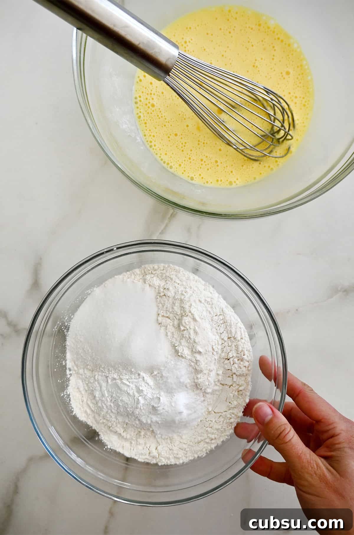 Crispy Belgian Waffles Recipe for Brunch and Weekend Mornings 5 Dry ingredients for homemade waffles in a bowl.