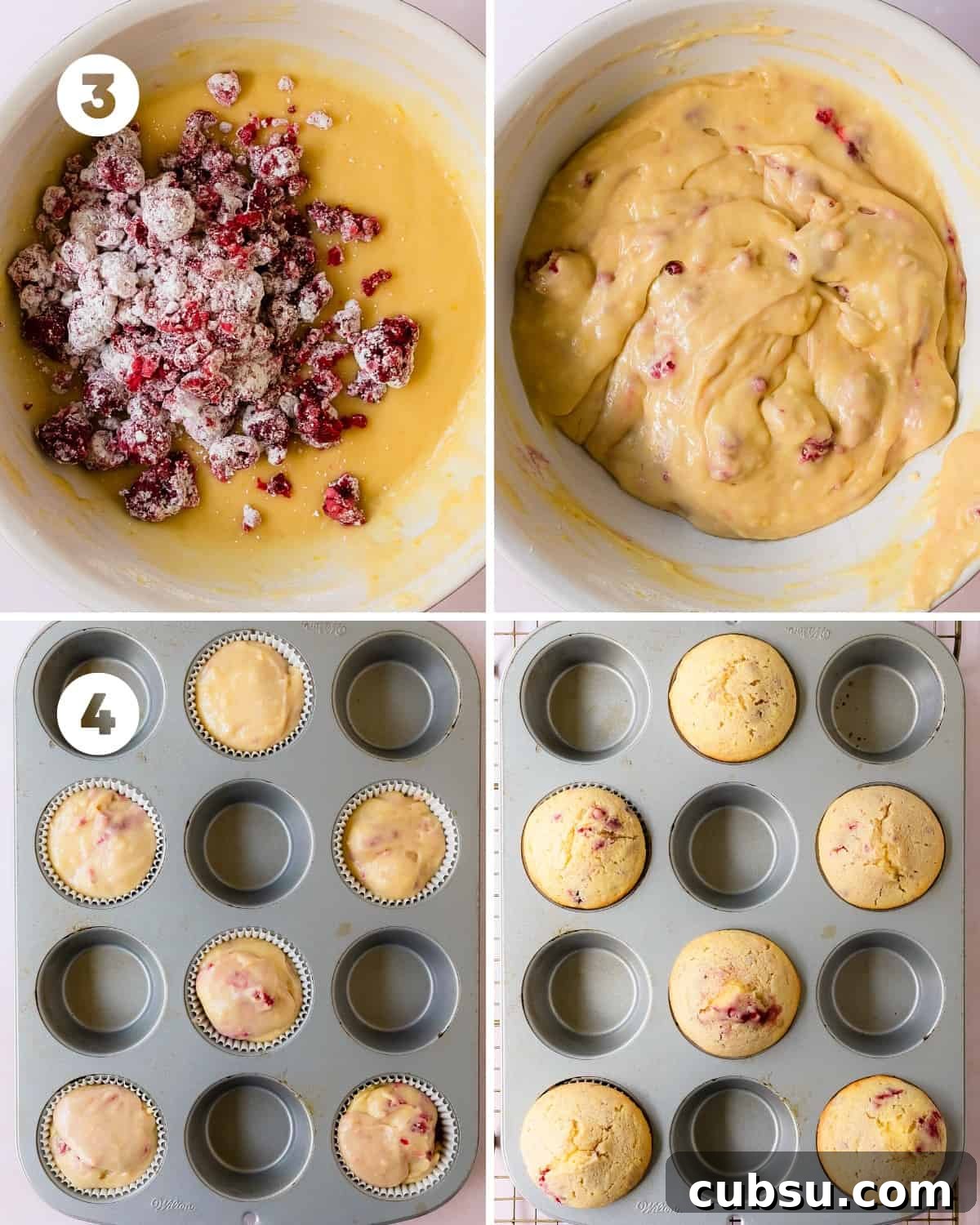 Moist Raspberry Muffins with Lemon Zest Recipe 6 Let the raspberry muffin batter rest at room temperature for 30 - 60 minutes for bakery style muffins. While the muffins rest, preheat the oven to 375 F (190 C). Line (2) 12 ct. muffin pans with cupcake liners. Fold them in the fresh or frozen raspberries after the rest period. Use a 3 tablespoon sized cookie scoop to scoop the muffin batter into each of the muffin liners, alternating every other cup. Bake the muffins at 375 F (190 C) for 18 - 22 minutes. The muffins are done when a toothpick inserted into the center comes about with a few moist crumbs or when a finger pressed gently into the center of the muffins quickly bounces back. Cool the moist raspberry muffins in the muffin pan for 5 - 10 minutes. Carefully remove the muffins to cool to room temperature and enjoy!