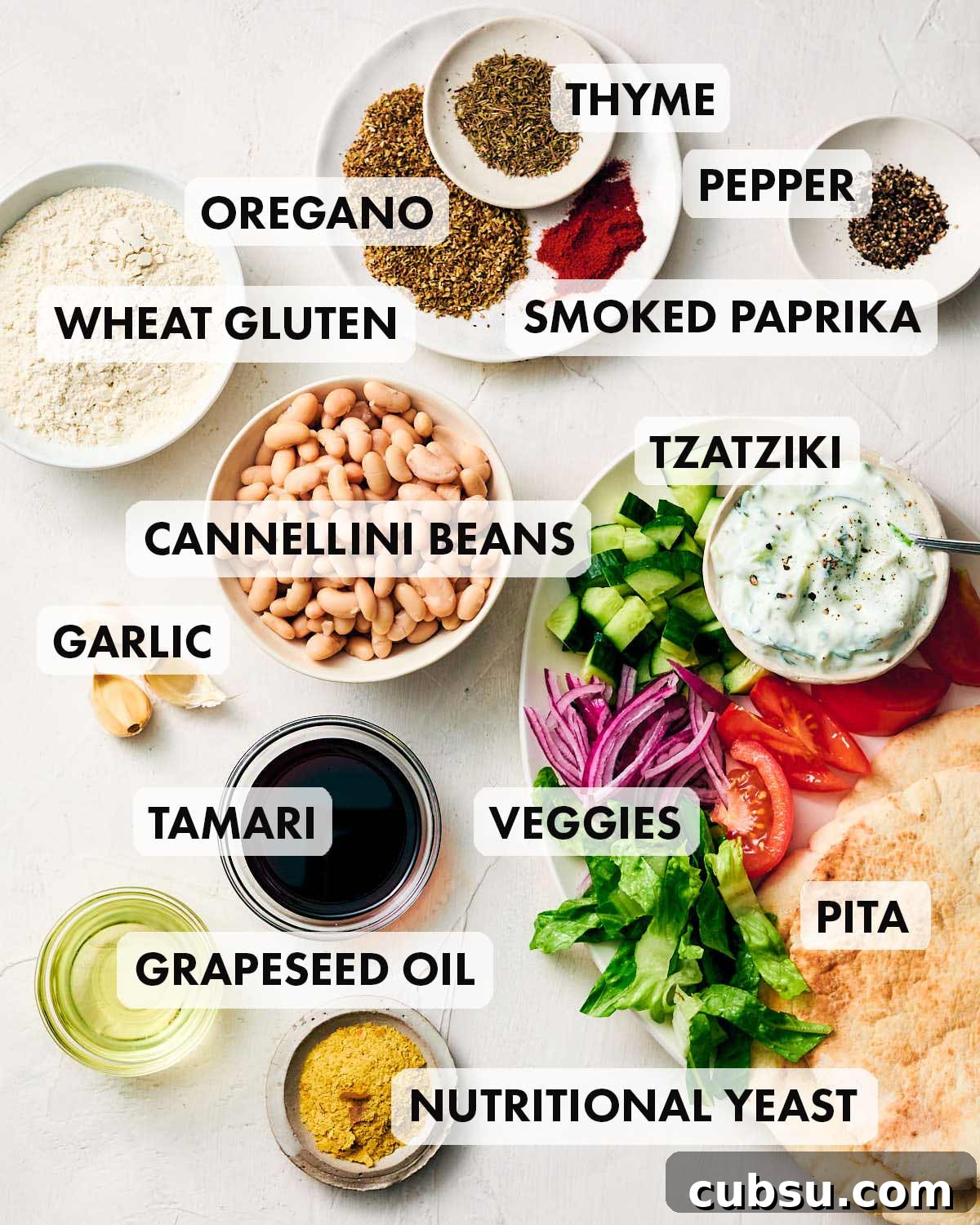 Seitan Vegan Gyros: Flavorful Plant-Based Greek Wrap Recipe 4 Ingredients to make vegan gyros with seitan, including wheat gluten, tzatzii, and pita.