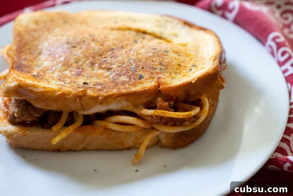 spaghetti sanwich on plate