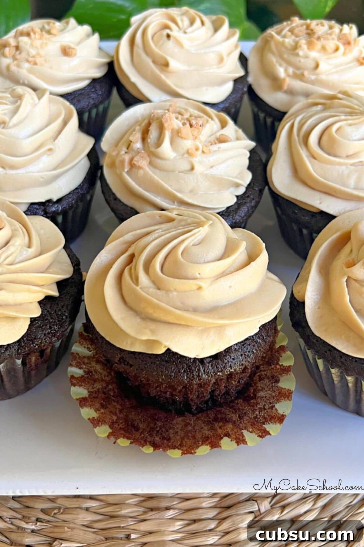 Decadent Mocha Cupcakes: Rich Coffee Chocolate Recipe 2 Mocha Cupcakes on a cake platter.