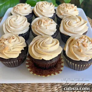 Decadent Mocha Cupcakes: Rich Coffee Chocolate Recipe 11 Mocha Cupcakes on a cake platter.