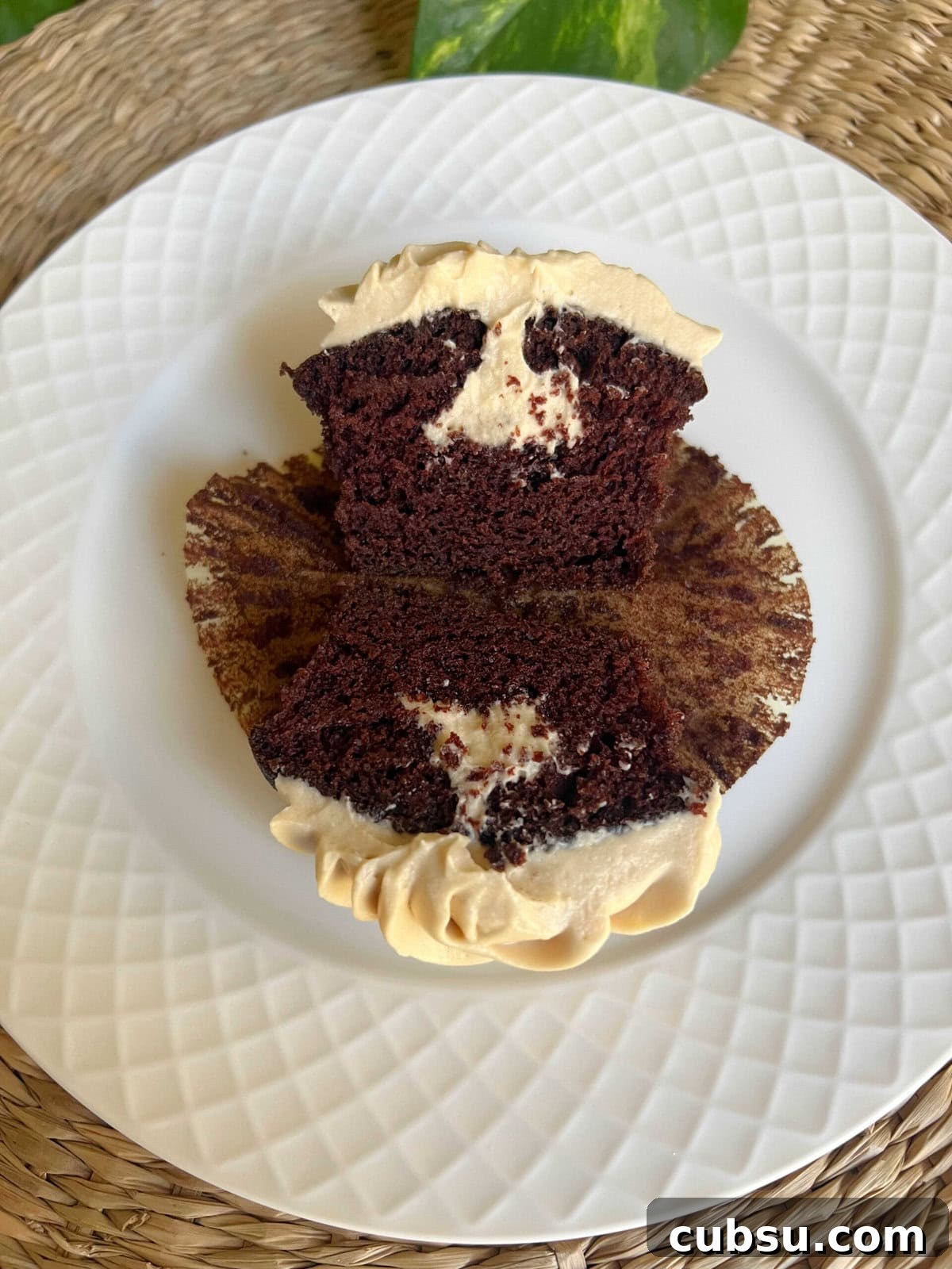 Decadent Mocha Cupcakes: Rich Coffee Chocolate Recipe 5 Mocha cupcake, split in half.