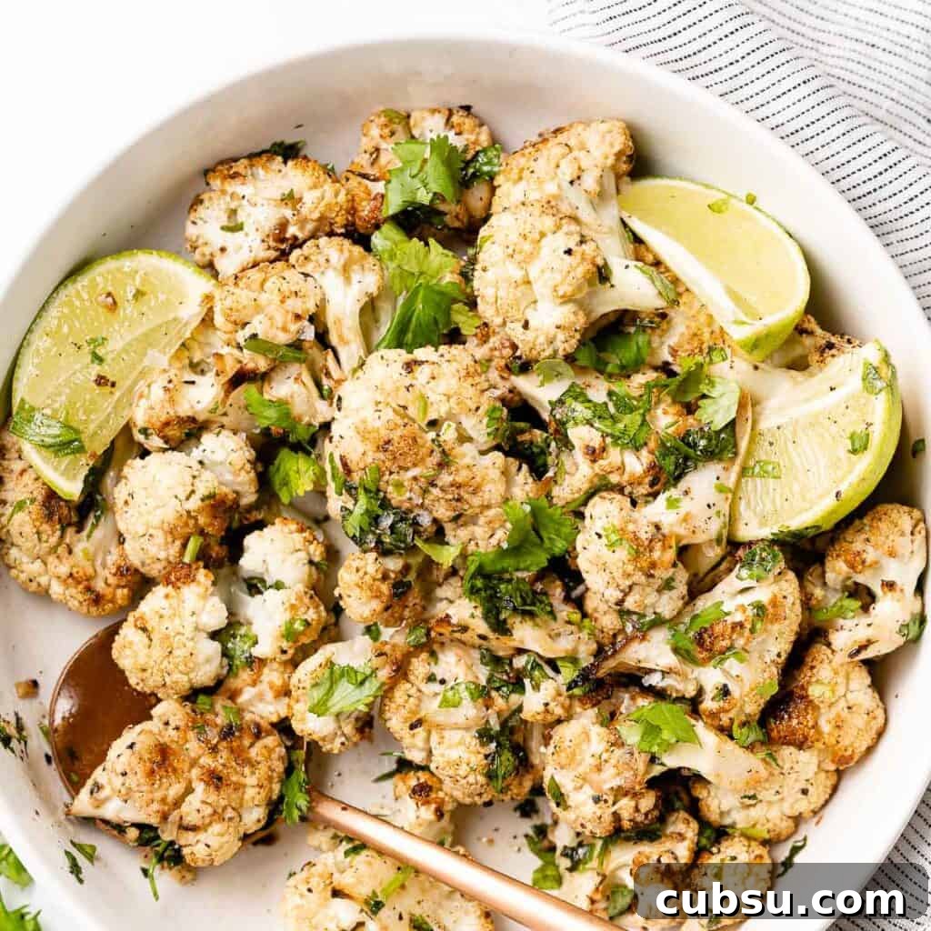 cilantro lime roasted cauliflower in bowl