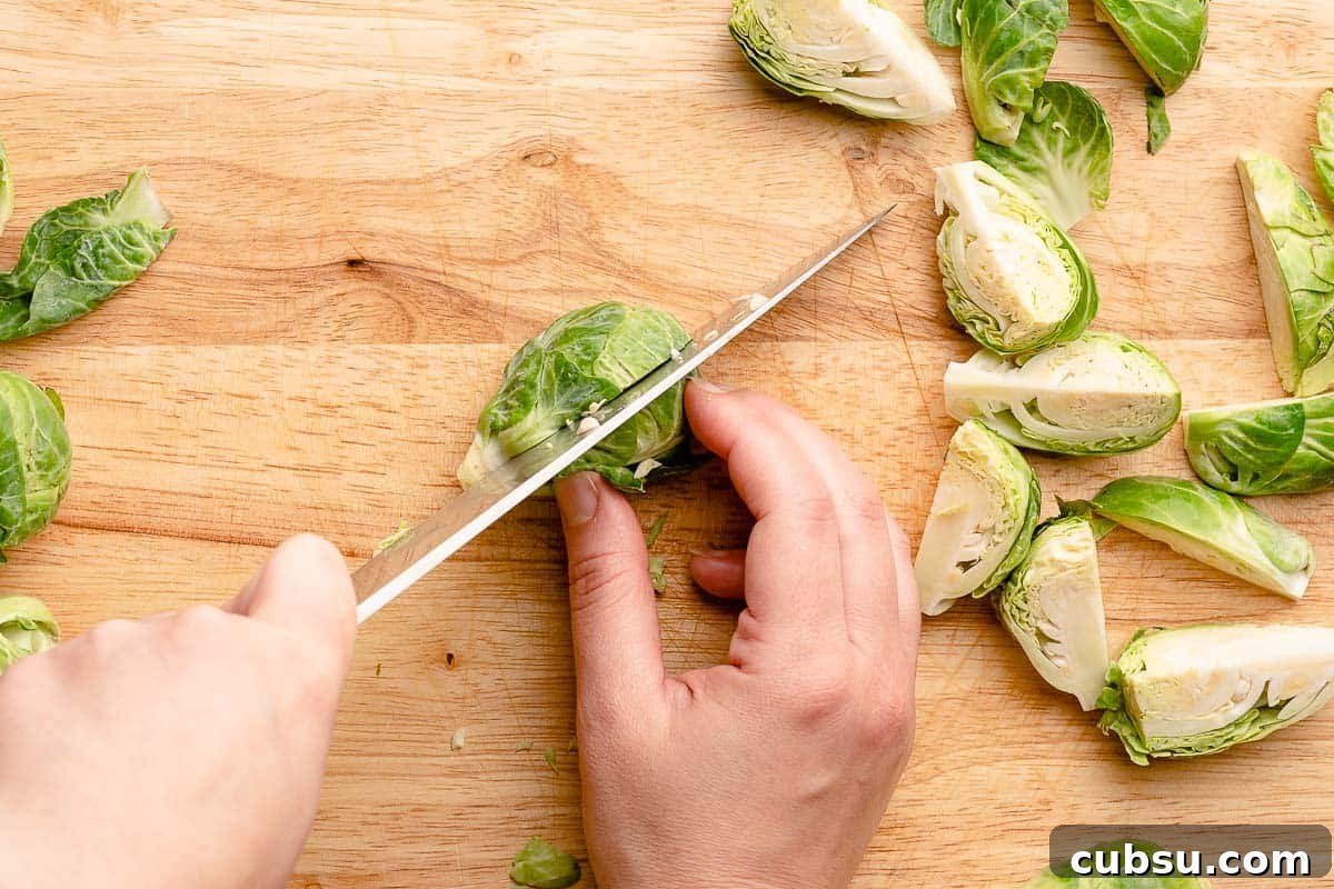 cutting brussels sprout in half vertically