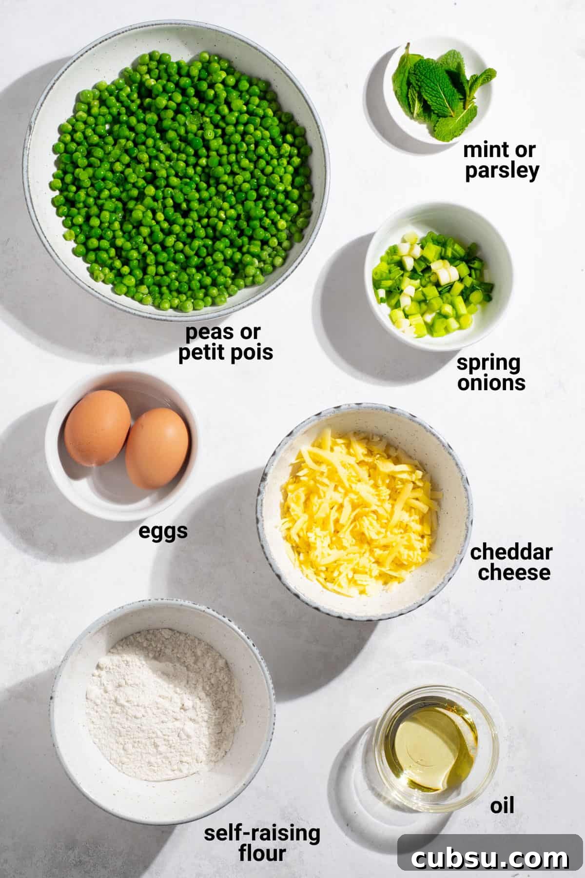 Crispy Cheesy Green Pea Fritters Recipe 3 Green pea fritters ingredients.